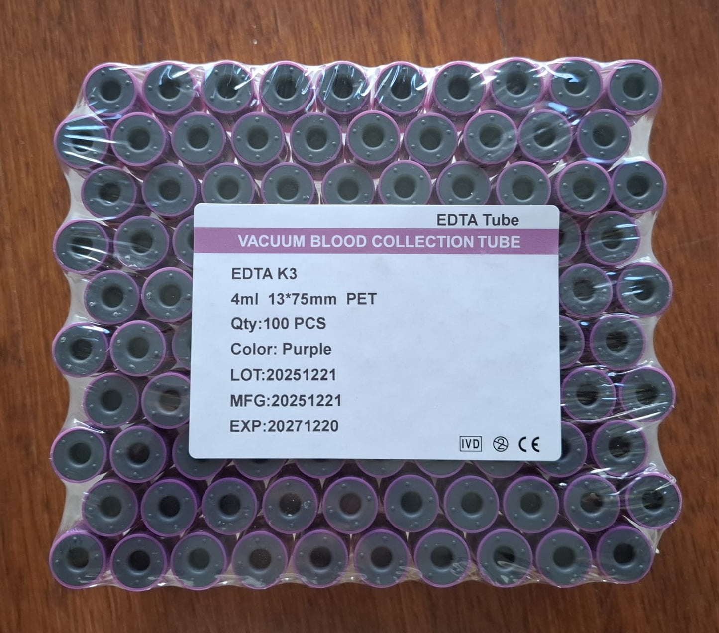1 Caja 600 Tubos MORADO , Toma de Muestra - EDTA TUBE