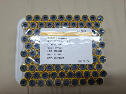 1 Bandeja 100 Tubos AMARILLOS, Toma de Muestra, GEL TUBE