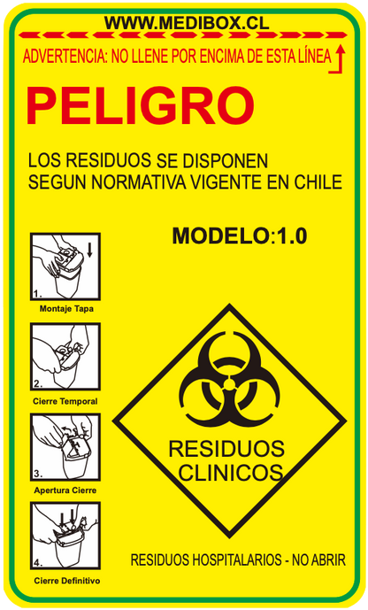 100 Cajas AMARILLAS Desechos Cortopunzantes, 1-L (CAJA) REAS