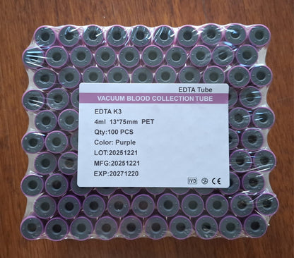 1 Bandeja, 100 Tubos MORADO, Toma de Muestra - EDTA TUBE