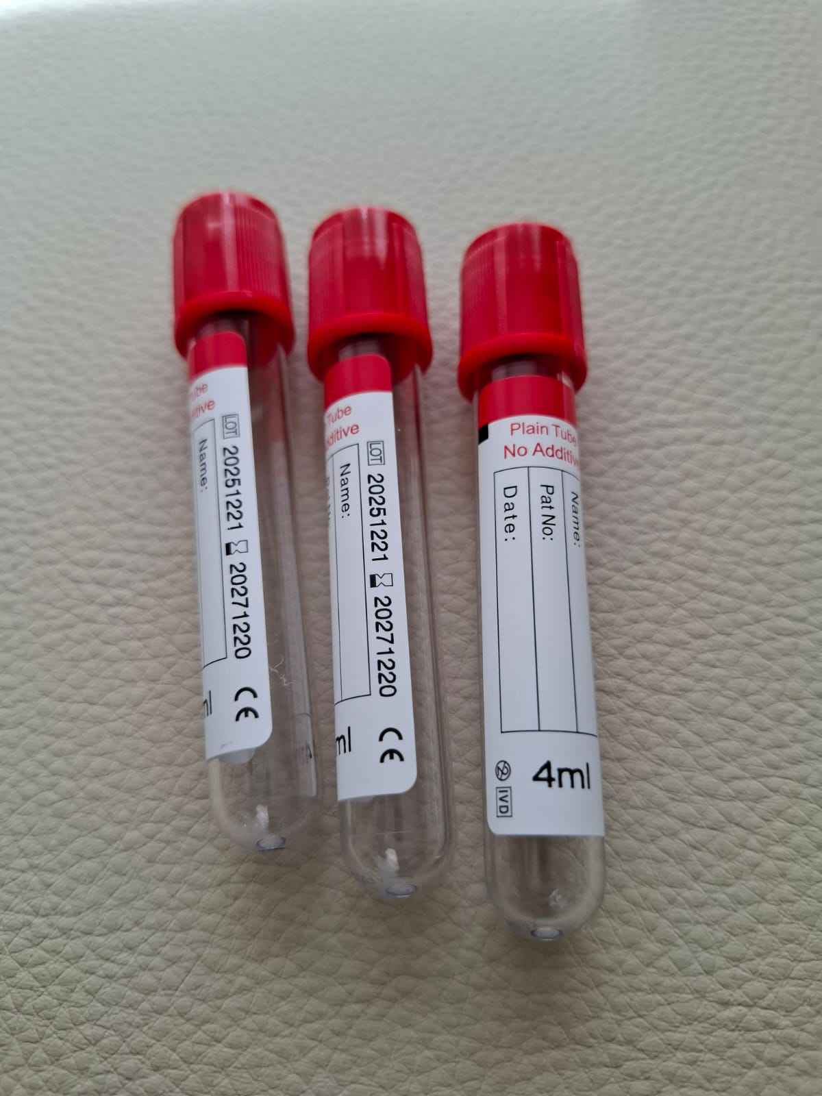 1 Caja 600 Tubos ROJOS, Toma de Muestra, PLAIN TUBE