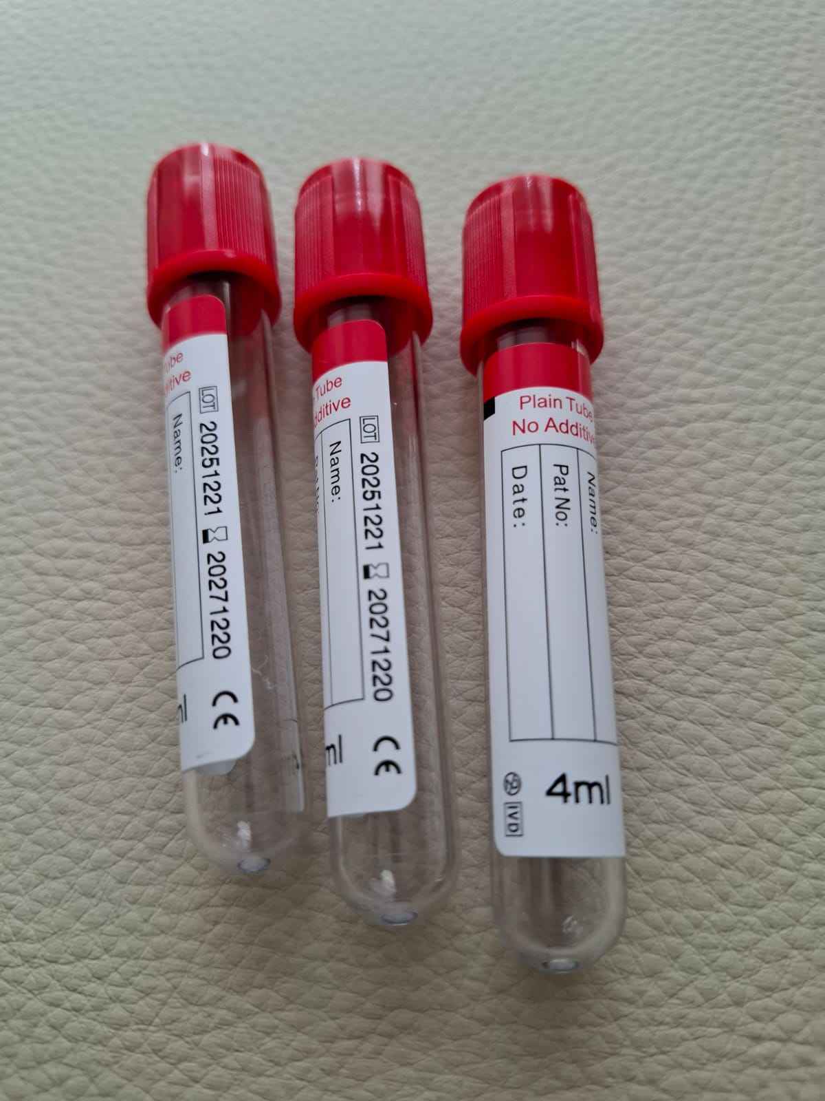 1 Caja 600 Tubos ROJOS, Toma de Muestra, PLAIN TUBE